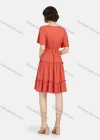 Wholesale Women's Casual Butterfly Sleeve Ruffle Trim Button Front Plain Short Dress - Liuhuamall