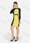 Wholesale Women's Elegant Colorblock Round Neck Long Sleeve Contrast Color Rhinestone Pencil Short Dress - Liuhuamall