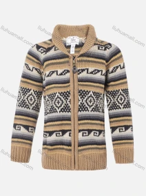Wholesale Boys Long Sleeve Sweater Striped Print Zip Front Knitted Jacket, LIUHUA CLOTHING WHOLESALE