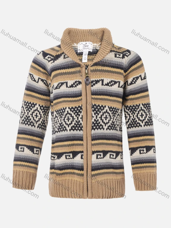 Wholesale Boys Long Sleeve Sweater Striped Print Zip Front Knitted Jacket
