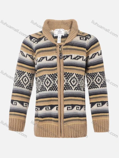Wholesale Boys Long Sleeve Sweater Striped Print Zip Front Knitted Jacket