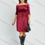 Wholesale Women's Elegant Off Shoulder High Waist Pleated Knee Length Velvet Dress preview