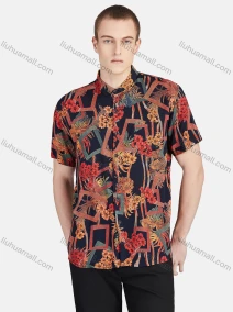Wholesale Men's Fashion Allover Print Button Down Short Sleeve Patch Pocket Casual Shirt, LIUHUA CLOTHING WHOLESALE