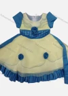 Wholesale Girls Lovely Short Sleeve 3D Floral Rhinestone Appliques Ruched Tiered Ruffle Trim Dress - Liuhuamall
