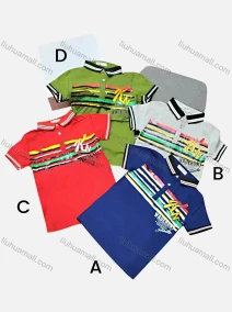 Wholesale Boys Casual Short Sleeve Striped Letter Graphic Button Front Polo Shirts, LIUHUA CLOTHING WHOLESALE