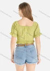 Wholesale Women's Chiffon Sweetheart Neck Ruffle Trim Poet Sleeve Plain Crop Blouse - Liuhuamall