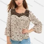 Wholesale Women's Casual Ditsy Allover Floral Print Splicing Bell Sleeve Blouse preview