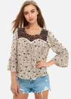 Wholesale Women's Casual Ditsy Allover Floral Print Splicing Bell Sleeve Blouse - Liuhuamall
