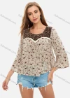 Wholesale Women's Casual Ditsy Allover Floral Print Splicing Bell Sleeve Blouse - Liuhuamall