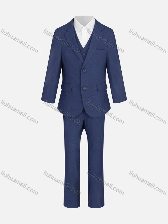 Wholesale Kid's Formal Lapel Plain Single Breasted Pockets Blazer & Vest & Pant 3 Pieces Suit Set 933-9#