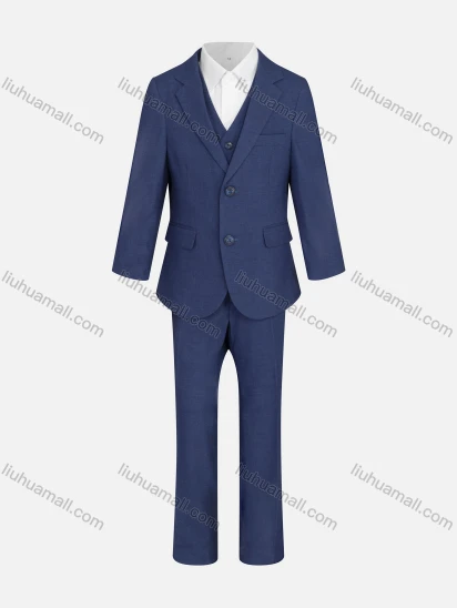 Wholesale Kid's Formal Lapel Plain Single Breasted Pockets Blazer & Vest & Pant 3 Pieces Suit Set 933-9#