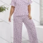 Wholesale Women's Lounge Lapel Floral Print Button Down Pocket Ruffle Trim Short Sleeve Pajamas 2 Piece Set DM036-02# preview