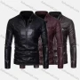 Wholesale Men's Fashion Moto Stand Collar Zipper Pockets Zipper Leather Jacket preview