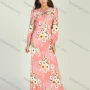 Wholesale Women's Casual Allover Floral Print Tie Neck Belted Pleated Maxi Dress preview