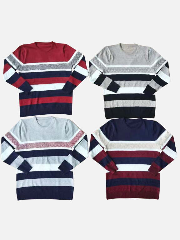Men's Casual Crew Neck Long Sleeve Colorblock Graphic Knit Sweaters, Clothing Wholesale Market -LIUHUA, MEN, Sweaters-Knits