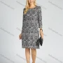 Wholesale Women's Vintage Print Round Neck Pearl Neckline 3/4 Sleeve Midi Dress preview