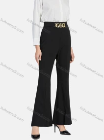 Wholesale Women's Casual Plain High Waist Flared Leg Pants With Belt, LIUHUA CLOTHING WHOLESALE