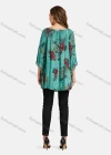 Wholesale Women's Casual Round Neck Tie Front Tassel Three Quarter Length Sleeve Floral Print Tunic - Liuhuamall