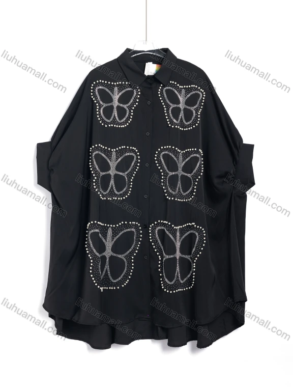 Wholesale Women's Casual Rhinestone Butterfly Embellished Long Sleeve Button-Up Shirt