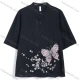 Wholesale Women's Casual Floral Butterfly Embroidered Jacquard Short Sleeve Button-Up Blouse Black Clothing Wholesale Market Liuhua