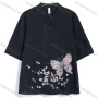 Wholesale Women's Casual Floral Butterfly Embroidered Jacquard Short Sleeve Button-Up Blouse preview