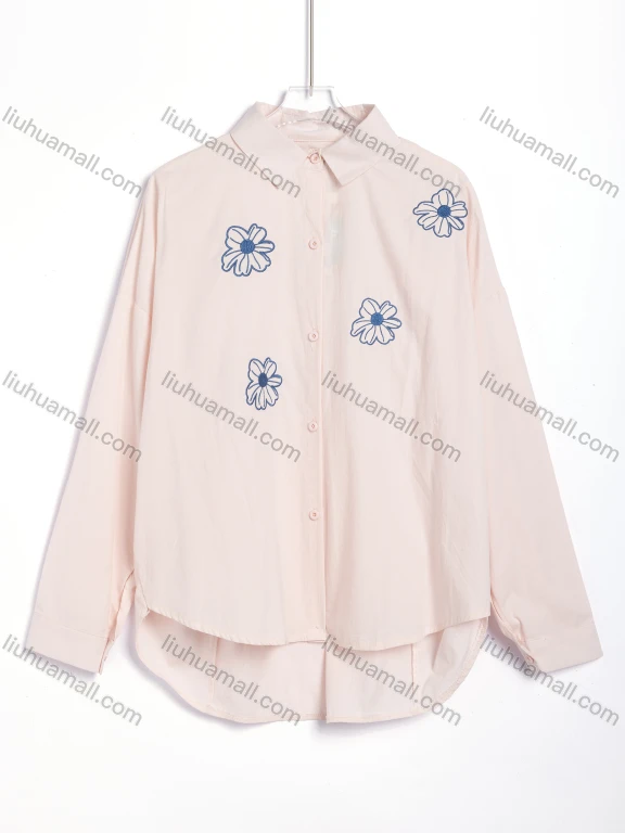 Wholesale Women's Casual Floral Embroidered Long Sleeve Button-Up Shirt