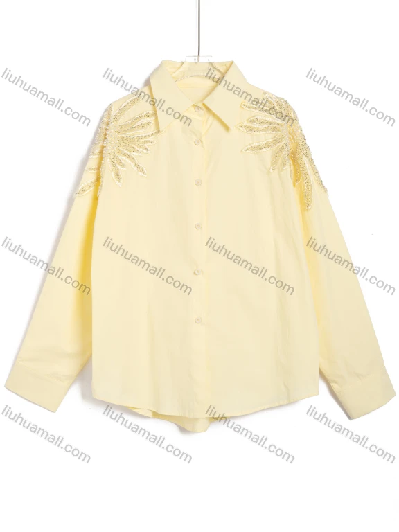 Wholesale Women's Casual Beaded Embellished Long Sleeve Button-Up Shirt