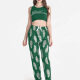 Women's Casual Rhinestone Letter Crop Tank Tops & Allover Leaf Print Pants 2 Piece Set Lounge Pajama Suit 5# Clothing Wholesale Market -LIUHUA