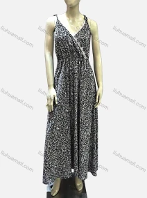 Wholesale Women's Casual Chiffon V Neck Puff Sleeve Lace Trim Ditsy Floral Peplum Maxi Dress	, LIUHUA CLOTHING WHOLESALE