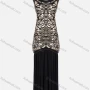 Wholesale Women's Elegant Bateau Neck Mesh Chest Cutout Gold Sequin Ruched Hem Ballgown 3011# preview