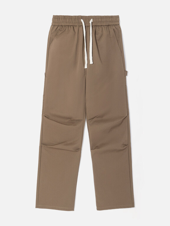 Men's Casual Patch Pocket Ruched Plain Elastic Waist Drawstring Pant K8016#, Clothing Wholesale Market -LIUHUA, MEN, Pants-Trousers