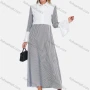 Wholesale Women's Elegant Striped Splicing Collared Bell Sleeve Button Down Pearl Decor Floral Maxi Shirt Dress preview