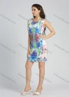 Wholesale Women's Casual Sleeveless Round Neck Floral Print Zip Back Short Tank Dress - Liuhuamall
