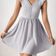 Women's Casual Plain V Neck Lace Trim Cap Sleeve Ruffle Trim Tie Back Short Tank Dress 14# Clothing Wholesale Market -LIUHUA
