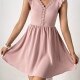 Women's Casual Plain V Neck Lace Trim Cap Sleeve Ruffle Trim Tie Back Short Tank Dress Light Pink Clothing Wholesale Market -LIUHUA