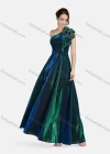 Wholesale Women's Gradient Slanted Shoulder Rhinestone Ruffle Trim Zip Back Ruffle Hem Maxi Evening Dress 002# - Liuhuamall