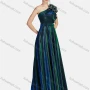 Wholesale Women's Gradient Slanted Shoulder Rhinestone Ruffle Trim Zip Back Ruffle Hem Maxi Evening Dress 002# preview