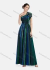 Wholesale Women's Gradient Slanted Shoulder Rhinestone Ruffle Trim Zip Back Ruffle Hem Maxi Evening Dress 002# - Liuhuamall