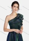 Wholesale Women's Gradient Slanted Shoulder Rhinestone Ruffle Trim Zip Back Ruffle Hem Maxi Evening Dress 002# - Liuhuamall