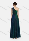 Wholesale Women's Gradient Slanted Shoulder Rhinestone Ruffle Trim Zip Back Ruffle Hem Maxi Evening Dress 002# - Liuhuamall