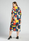 Wholesale Women's Round Neck Short Sleeve Allover Geo Print Plus Midi Dress - Liuhuamall