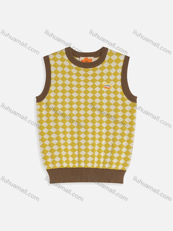 Wholesale Kid's Casual Crew Neck Sleeveless Argyle Print Knit Sweater Vest MB22AMY614#