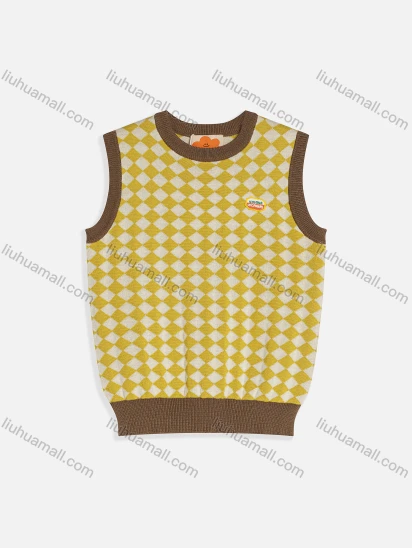 Wholesale Kid's Casual Crew Neck Sleeveless Argyle Print Knit Sweater Vest MB22AMY614#