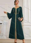 Wholesale Women's Muslim Islamic V Neck Arabic Dubai Embroidery Rhinestone Robe Abaya Dress BA7061# - Liuhuamall