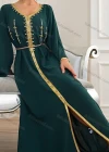 Wholesale Women's Muslim Islamic V Neck Arabic Dubai Embroidery Rhinestone Robe Abaya Dress BA7061# - Liuhuamall