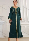 Wholesale Women's Muslim Islamic V Neck Arabic Dubai Embroidery Rhinestone Robe Abaya Dress BA7061# - Liuhuamall