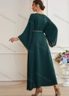 Wholesale Women's Muslim Islamic V Neck Arabic Dubai Embroidery Rhinestone Robe Abaya Dress BA7061# - Liuhuamall