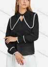 Wholesale Women's Peter Pan Collar Shirt Sleeve Button Semi-Sheer Plain Blouse - Liuhuamall