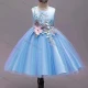 Wholesale Girls Lovely Crew Neck Appliques Embroidered Flower Dress Blue Clothing Wholesale Market Liuhua