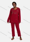 Wholesale Women's Vintage Lounge Long Sleeve Button Front Plain Rhinestone Butterfly Tops & Pants Pajamas Sets - Liuhuamall